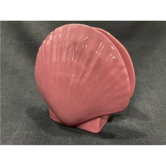 Vintage Ceramic Seashell Napkin Letter Holder Pink Beach Cottage Nautical Decor - Picture 2 of 7